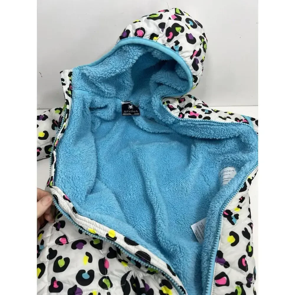 Spyder Animal Cheetah Print Baby Girl Hooded Snowsuit Fleece Lined Sz 3-6months